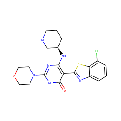 O=c1[nH]c(N2CCOCC2)nc(N[C@@H]2CCCNC2)c1-c1nc2cccc(Cl)c2s1 ZINC001772625155