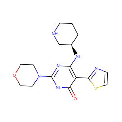 O=c1[nH]c(N2CCOCC2)nc(N[C@@H]2CCCNC2)c1-c1nccs1 ZINC001772657650