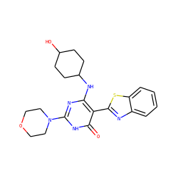 O=c1[nH]c(N2CCOCC2)nc(NC2CCC(O)CC2)c1-c1nc2ccccc2s1 ZINC001772578956