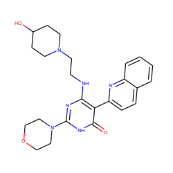 O=c1[nH]c(N2CCOCC2)nc(NCCN2CCC(O)CC2)c1-c1ccc2ccccc2n1 ZINC000205746045