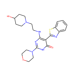 O=c1[nH]c(N2CCOCC2)nc(NCCN2CCC(O)CC2)c1-c1nc2ccccc2s1 ZINC001772641608