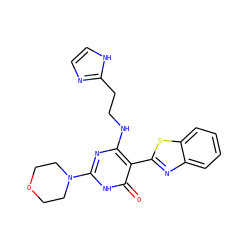 O=c1[nH]c(N2CCOCC2)nc(NCCc2ncc[nH]2)c1-c1nc2ccccc2s1 ZINC001772599057