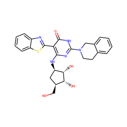 O=c1[nH]c(N2CCc3ccccc3C2)nc(N[C@@H]2C[C@H](CO)[C@@H](O)[C@H]2O)c1-c1nc2ccccc2s1 ZINC000473117213