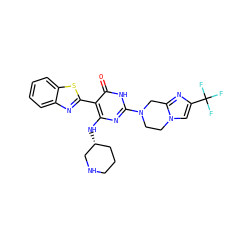 O=c1[nH]c(N2CCn3cc(C(F)(F)F)nc3C2)nc(N[C@@H]2CCCNC2)c1-c1nc2ccccc2s1 ZINC001772653543