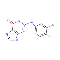 O=c1[nH]c(Nc2ccc(F)c(Cl)c2)nc2[nH]cnc12 ZINC000005542904