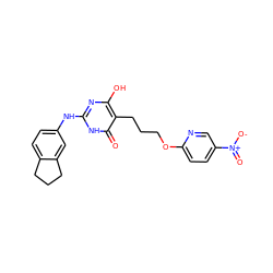 O=c1[nH]c(Nc2ccc3c(c2)CCC3)nc(O)c1CCCOc1ccc([N+](=O)[O-])cn1 ZINC000028568708