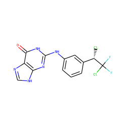 O=c1[nH]c(Nc2cccc([C@H](Cl)C(F)(F)Cl)c2)nc2[nH]cnc12 ZINC000013740070