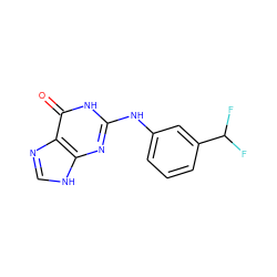 O=c1[nH]c(Nc2cccc(C(F)F)c2)nc2[nH]cnc12 ZINC000013740073