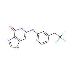 O=c1[nH]c(Nc2cccc(CC(F)(F)F)c2)nc2[nH]cnc12 ZINC000005542909