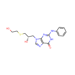 O=c1[nH]c(Nc2ccccc2)nc2c1ncn2C[C@H](O)CSCCO ZINC000001650302