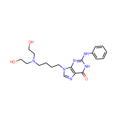 O=c1[nH]c(Nc2ccccc2)nc2c1ncn2CCCCN(CCO)CCO ZINC000013644877