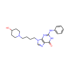 O=c1[nH]c(Nc2ccccc2)nc2c1ncn2CCCCN1CCC(O)CC1 ZINC000013644928