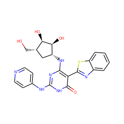 O=c1[nH]c(Nc2ccncc2)nc(N[C@@H]2C[C@H](CO)[C@@H](O)[C@H]2O)c1-c1nc2ccccc2s1 ZINC001772653597