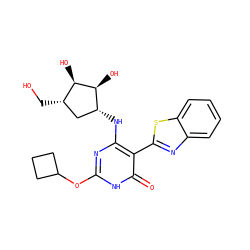 O=c1[nH]c(OC2CCC2)nc(N[C@@H]2C[C@H](CO)[C@@H](O)[C@H]2O)c1-c1nc2ccccc2s1 ZINC000473134469