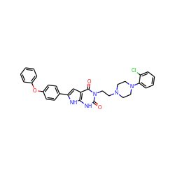 O=c1[nH]c2[nH]c(-c3ccc(Oc4ccccc4)cc3)cc2c(=O)n1CCN1CCN(c2ccccc2Cl)CC1 ZINC000101433800