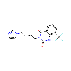 O=c1[nH]c2c(C(F)(F)F)cccc2c(=O)n1CCCCn1ccnc1 ZINC000026382825