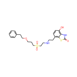 O=c1[nH]c2c(O)ccc(CCNCCS(=O)(=O)CCCOCCc3ccccc3)c2s1 ZINC000036268680