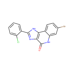 O=c1[nH]c2cc(Br)ccc2c2[nH]c(-c3ccccc3Cl)nc12 ZINC000073222628