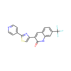 O=c1[nH]c2cc(C(F)(F)F)ccc2cc1-c1csc(-c2ccncc2)n1 ZINC000014974722