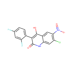 O=c1[nH]c2cc(Cl)c([N+](=O)[O-])cc2c(O)c1-c1ccc(F)cc1F ZINC000036185250