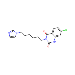 O=c1[nH]c2cc(Cl)ccc2c(=O)n1CCCCCCn1ccnc1 ZINC000026376868