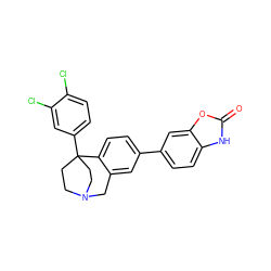 O=c1[nH]c2ccc(-c3ccc4c(c3)CN3CCC4(c4ccc(Cl)c(Cl)c4)CC3)cc2o1 ZINC000146957622