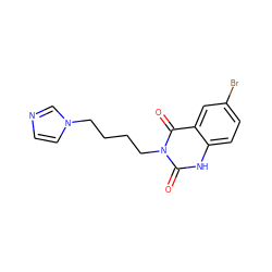 O=c1[nH]c2ccc(Br)cc2c(=O)n1CCCCn1ccnc1 ZINC000026376928