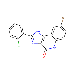 O=c1[nH]c2ccc(Br)cc2c2[nH]c(-c3ccccc3Cl)nc12 ZINC000096270729