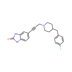 O=c1[nH]c2ccc(C#CCN3CCC(Cc4ccc(F)cc4)CC3)cc2[nH]1 ZINC000001483725