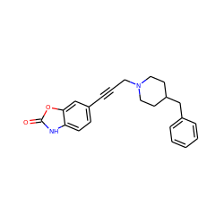 O=c1[nH]c2ccc(C#CCN3CCC(Cc4ccccc4)CC3)cc2o1 ZINC000013813195