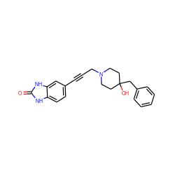 O=c1[nH]c2ccc(C#CCN3CCC(O)(Cc4ccccc4)CC3)cc2[nH]1 ZINC000013813212