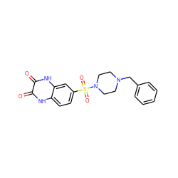 O=c1[nH]c2ccc(S(=O)(=O)N3CCN(Cc4ccccc4)CC3)cc2[nH]c1=O ZINC000020137093