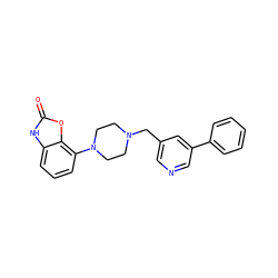 O=c1[nH]c2cccc(N3CCN(Cc4cncc(-c5ccccc5)c4)CC3)c2o1 ZINC000026398147