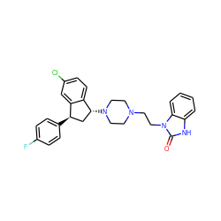 O=c1[nH]c2ccccc2n1CCN1CCN([C@@H]2C[C@@H](c3ccc(F)cc3)c3cc(Cl)ccc32)CC1 ZINC000022940787