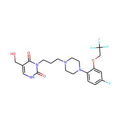 O=c1[nH]cc(CO)c(=O)n1CCCN1CCN(c2ccc(F)cc2OCC(F)(F)F)CC1 ZINC000000839994