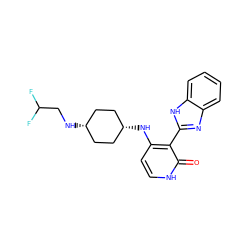 O=c1[nH]ccc(N[C@H]2CC[C@@H](NCC(F)F)CC2)c1-c1nc2ccccc2[nH]1 ZINC000653723530