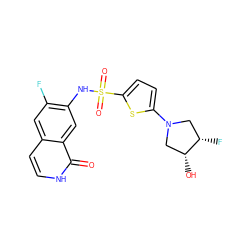 O=c1[nH]ccc2cc(F)c(NS(=O)(=O)c3ccc(N4C[C@H](F)[C@H](O)C4)s3)cc12 ZINC001772644314