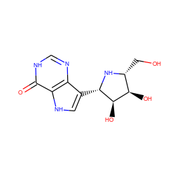 O=c1[nH]cnc2c([C@@H]3N[C@H](CO)[C@@H](O)[C@H]3O)c[nH]c12 ZINC000013492899