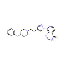 O=c1[nH]cnc2c(-n3cc(CCN4CCC(Cc5ccccc5)CC4)cn3)nccc12 ZINC000653742638