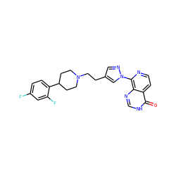 O=c1[nH]cnc2c(-n3cc(CCN4CCC(c5ccc(F)cc5F)CC4)cn3)nccc12 ZINC000653730600