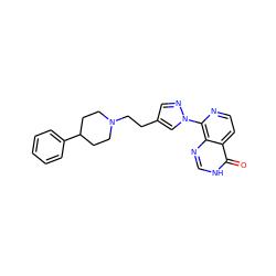 O=c1[nH]cnc2c(-n3cc(CCN4CCC(c5ccccc5)CC4)cn3)nccc12 ZINC000653735579