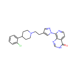 O=c1[nH]cnc2c(-n3cc(CCN4CCC(c5ccccc5Cl)CC4)cn3)nccc12 ZINC000653735568