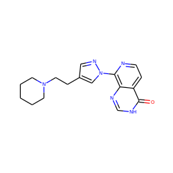 O=c1[nH]cnc2c(-n3cc(CCN4CCCCC4)cn3)nccc12 ZINC000653719622