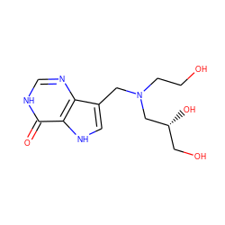 O=c1[nH]cnc2c(CN(CCO)C[C@H](O)CO)c[nH]c12 ZINC000040834745