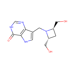 O=c1[nH]cnc2c(CN3[C@@H](CO)C[C@@H]3CO)c[nH]c12 ZINC000014977920