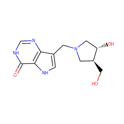 O=c1[nH]cnc2c(CN3C[C@H](O)[C@@H](CO)C3)c[nH]c12 ZINC000005973821