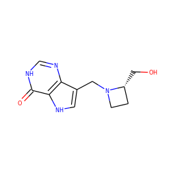 O=c1[nH]cnc2c(CN3CC[C@H]3CO)c[nH]c12 ZINC000014977923