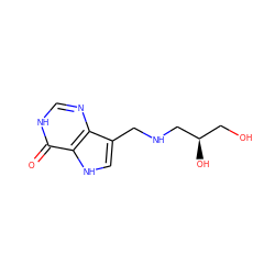 O=c1[nH]cnc2c(CNC[C@H](O)CO)c[nH]c12 ZINC000040422363