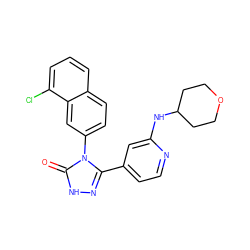 O=c1[nH]nc(-c2ccnc(NC3CCOCC3)c2)n1-c1ccc2cccc(Cl)c2c1 ZINC000066252781