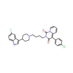 O=c1c(-c2ccc(Cl)cc2)c2ccccn2c(=O)n1CCCCN1CCC(c2c[nH]c3ccc(F)cc23)CC1 ZINC000299856592